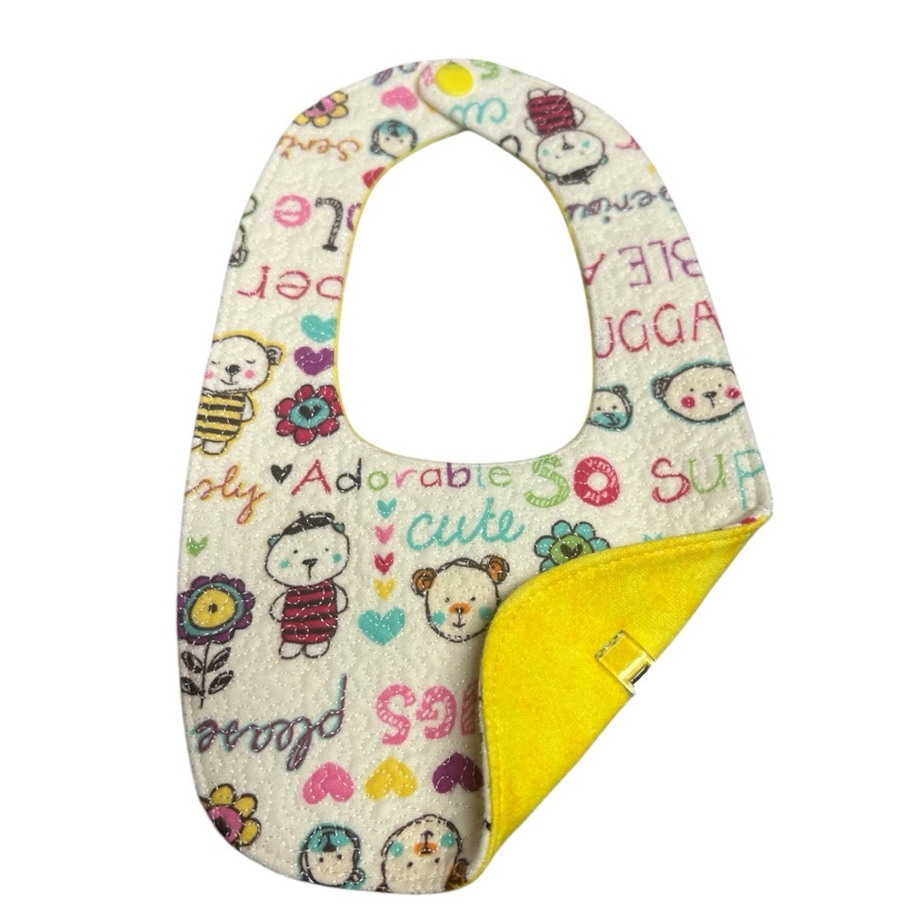 Hand Crafted Baby Bib with snap closure cotton snuggle flannel reversible